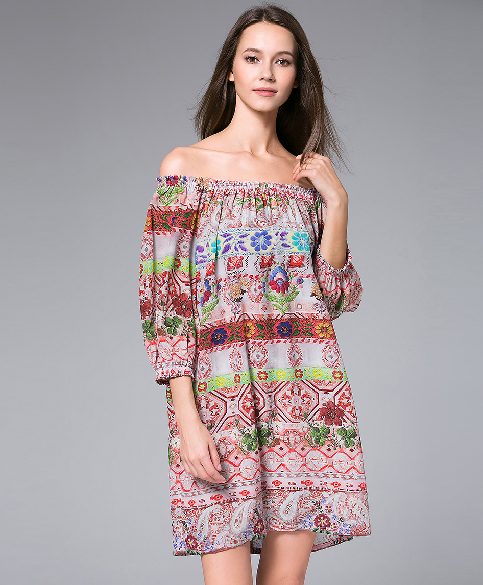 Dress - Printed off-the-shoulder silk crepe mini dress